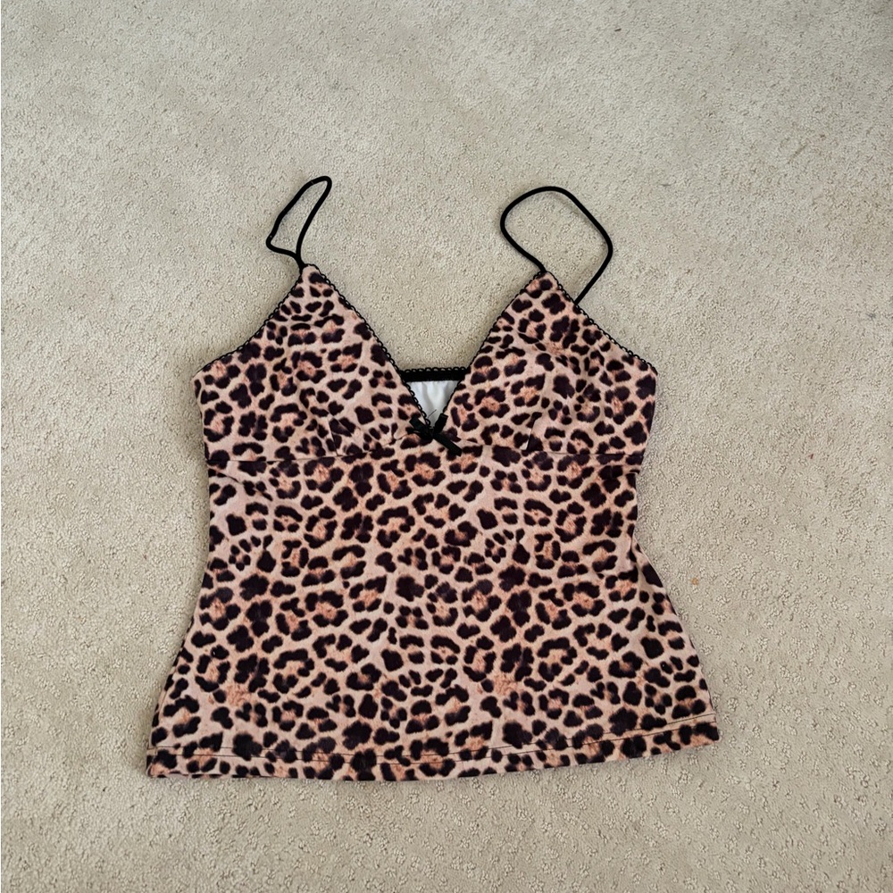 Leopard Print V-Neck Cami Top - Pink/Brown